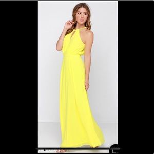 Lulu’s Yellow Maxi Halter Dress Small NWOT